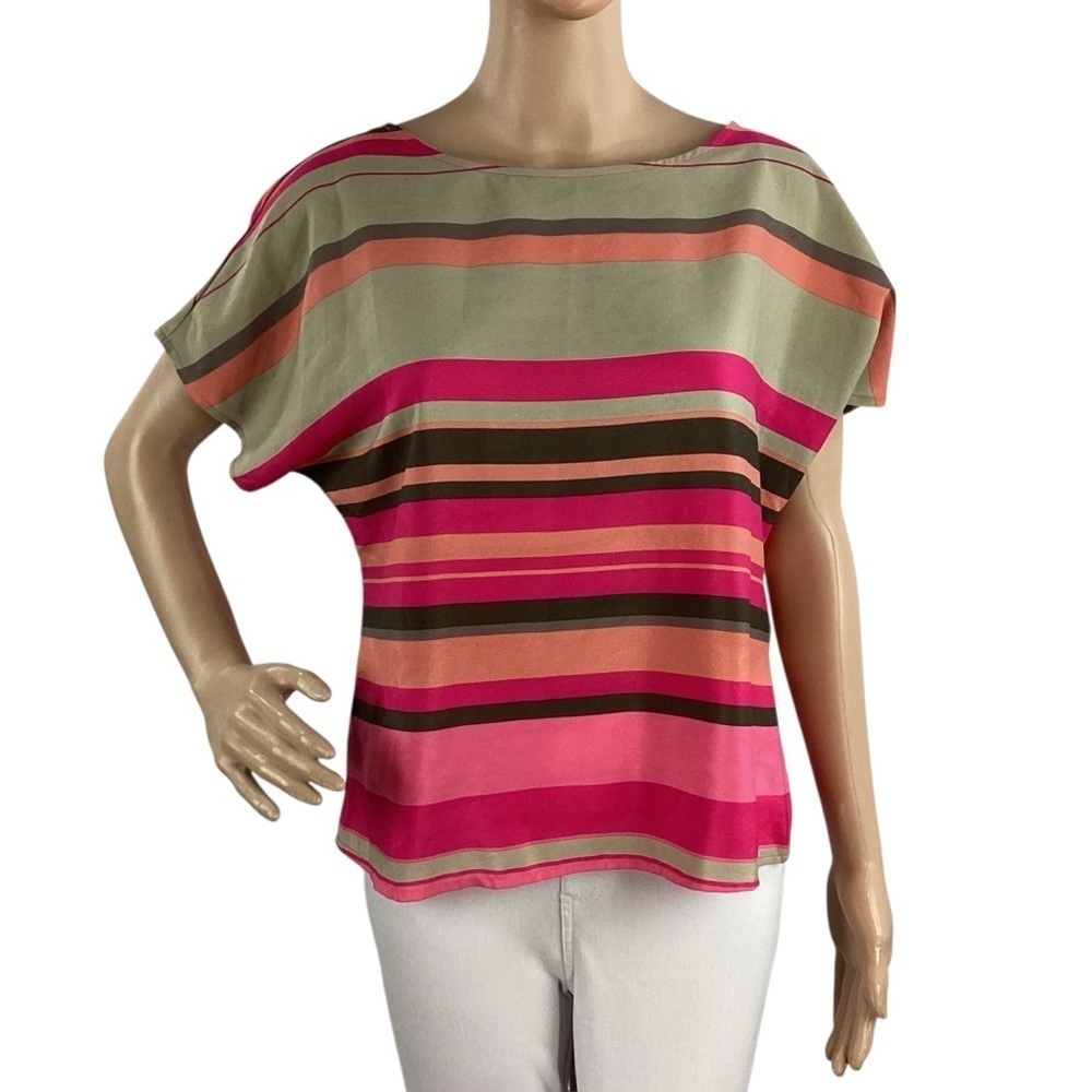 LOFT Petite Pink Multicolor Stripe Dolman Blouse MP